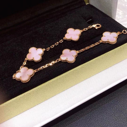 [Aura Jewels]CLOVER 5 MOTIFS Pink  AGATE  BRACELET