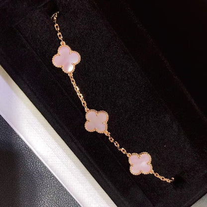 [Aura Jewels]CLOVER 5 MOTIFS Pink  AGATE  BRACELET