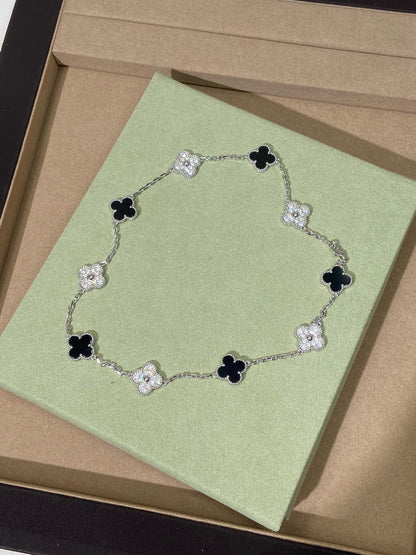 [Aura Jewels] Four-Leaf Clover Ten Elements Panda Diamond Silver Necklace