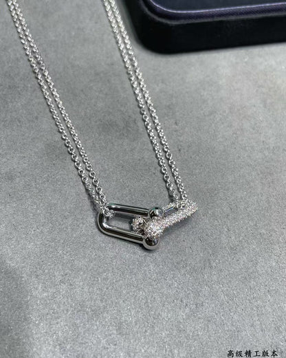 [Aura Jewels]T House Diamond-Set Double Chain Link Pendant Necklace
