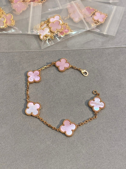 [Aura Jewels]CLOVER 5 MOTIFS Pink  AGATE  BRACELET