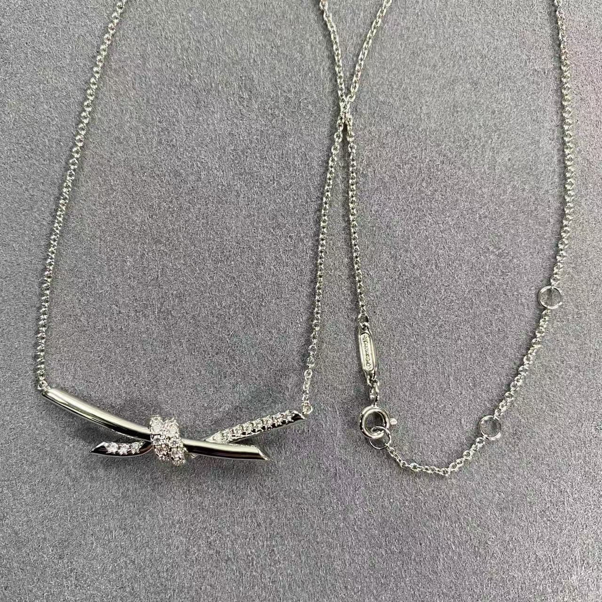 [Aura Jewels]T House Diamond-Studded Knot Necklace