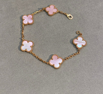 [Aura Jewels]CLOVER 5 MOTIFS Pink  AGATE  BRACELET