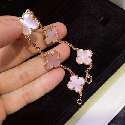 [Aura Jewels]CLOVER 5 MOTIFS Pink  AGATE  BRACELET