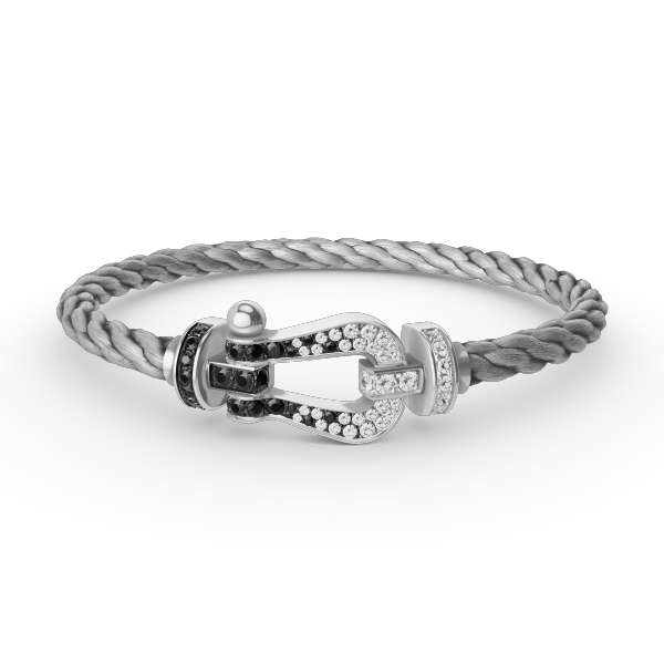 ¡®Aura Jewels¡¯FORCE LARGE HORSESHOE BLACK WHITE DIAMOND BRACELET SILVER