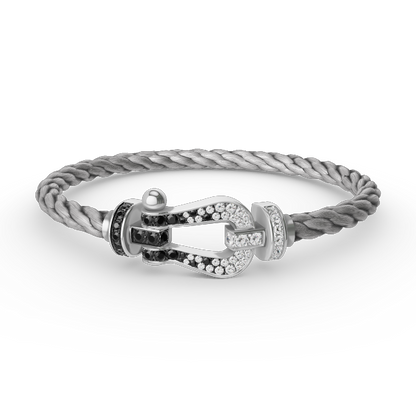 ¡®Aura Jewels¡¯FORCE LARGE HORSESHOE BLACK WHITE DIAMOND BRACELET SILVER