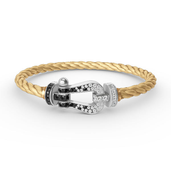 ¡®Aura Jewels¡¯FORCE LARGE HORSESHOE BLACK WHITE DIAMOND BRACELET SILVER