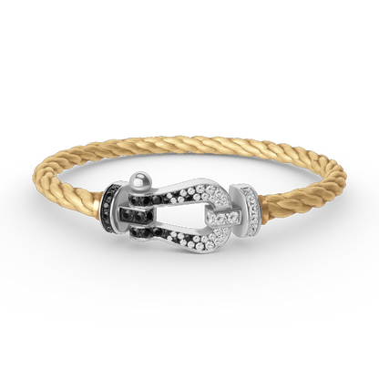 ¡®Aura Jewels¡¯FORCE LARGE HORSESHOE BLACK WHITE DIAMOND BRACELET SILVER