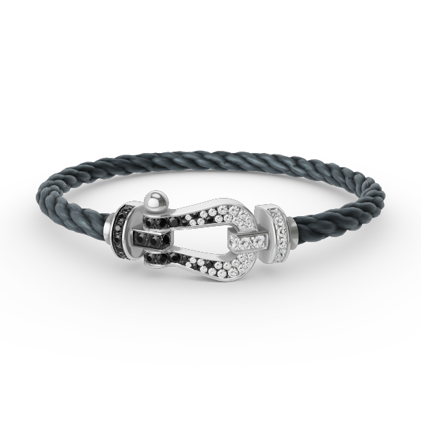 ¡®Aura Jewels¡¯FORCE LARGE HORSESHOE BLACK WHITE DIAMOND BRACELET SILVER