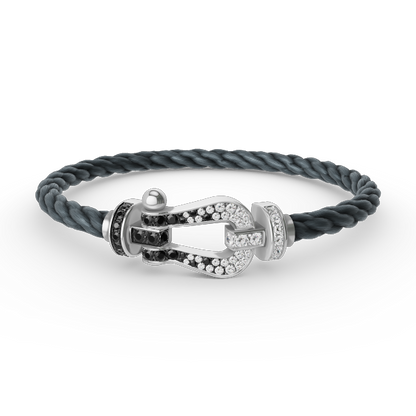 ¡®Aura Jewels¡¯FORCE LARGE HORSESHOE BLACK WHITE DIAMOND BRACELET SILVER