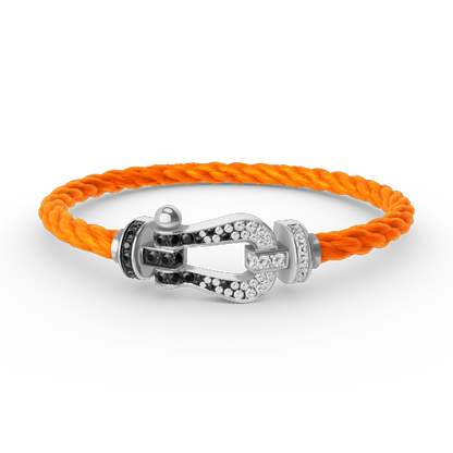 ¡®Aura Jewels¡¯FORCE LARGE HORSESHOE BLACK WHITE DIAMOND BRACELET SILVER