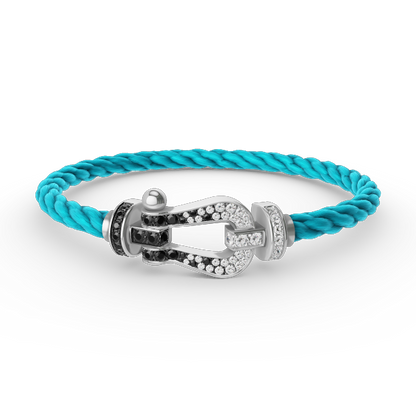 ¡®Aura Jewels¡¯FORCE LARGE HORSESHOE BLACK WHITE DIAMOND BRACELET SILVER