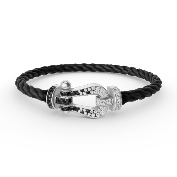 ¡®Aura Jewels¡¯FORCE LARGE HORSESHOE BLACK WHITE DIAMOND BRACELET SILVER