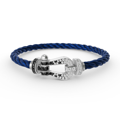 ¡®Aura Jewels¡¯FORCE LARGE HORSESHOE BLACK WHITE DIAMOND BRACELET SILVER