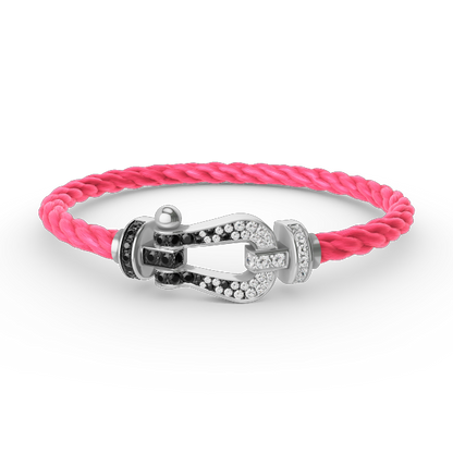 ¡®Aura Jewels¡¯FORCE LARGE HORSESHOE BLACK WHITE DIAMOND BRACELET SILVER