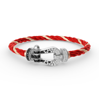 ¡®Aura Jewels¡¯FORCE LARGE HORSESHOE BLACK WHITE DIAMOND BRACELET SILVER
