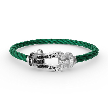 ¡®Aura Jewels¡¯FORCE LARGE HORSESHOE BLACK WHITE DIAMOND BRACELET SILVER