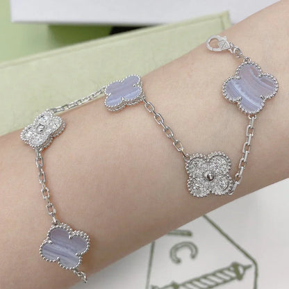 [Aura Jewels]New  CLOVER 5 MOTIF PURPLE CHALCEDONY BRACELET COLLECTION