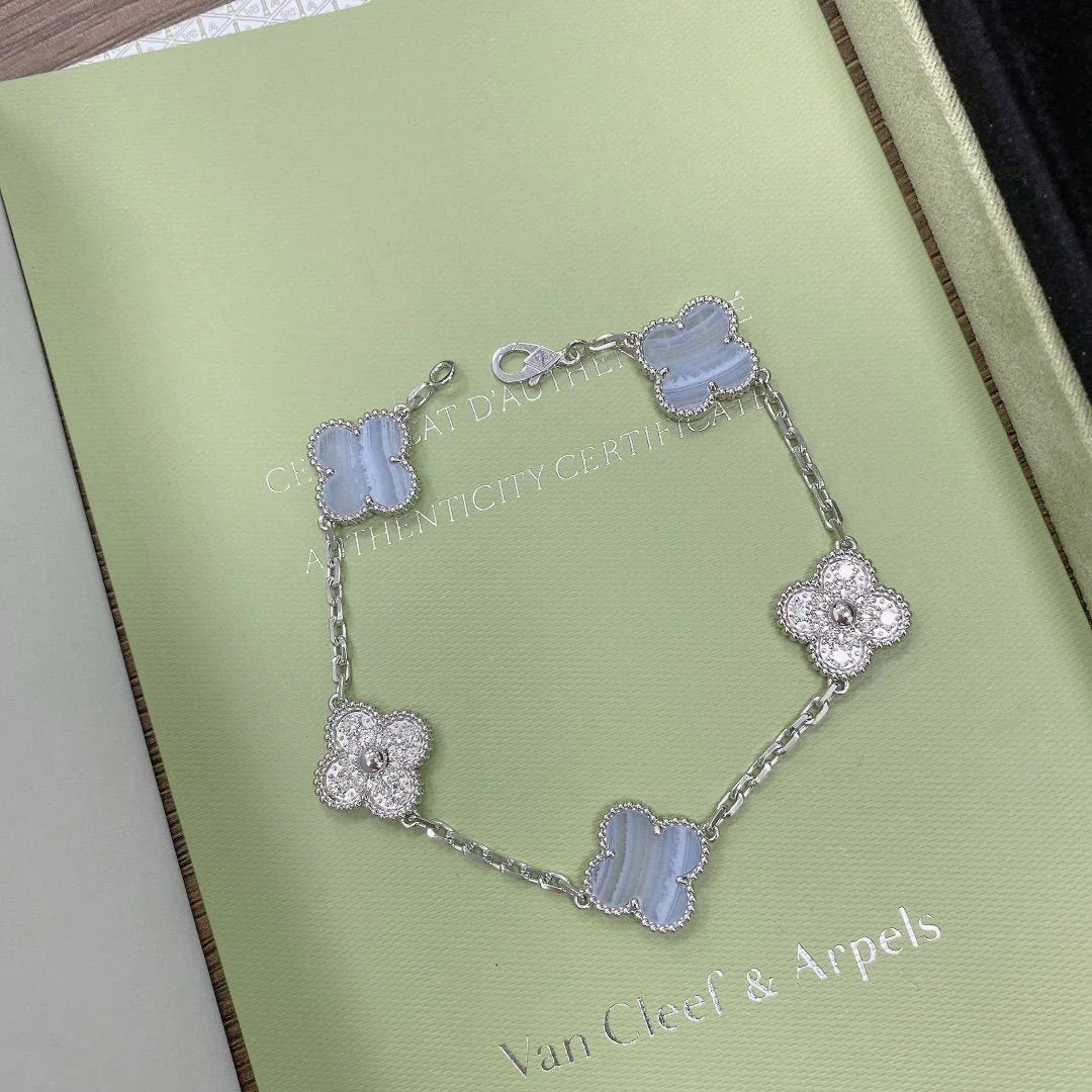 [Aura Jewels]New  CLOVER 5 MOTIF PURPLE CHALCEDONY BRACELET COLLECTION