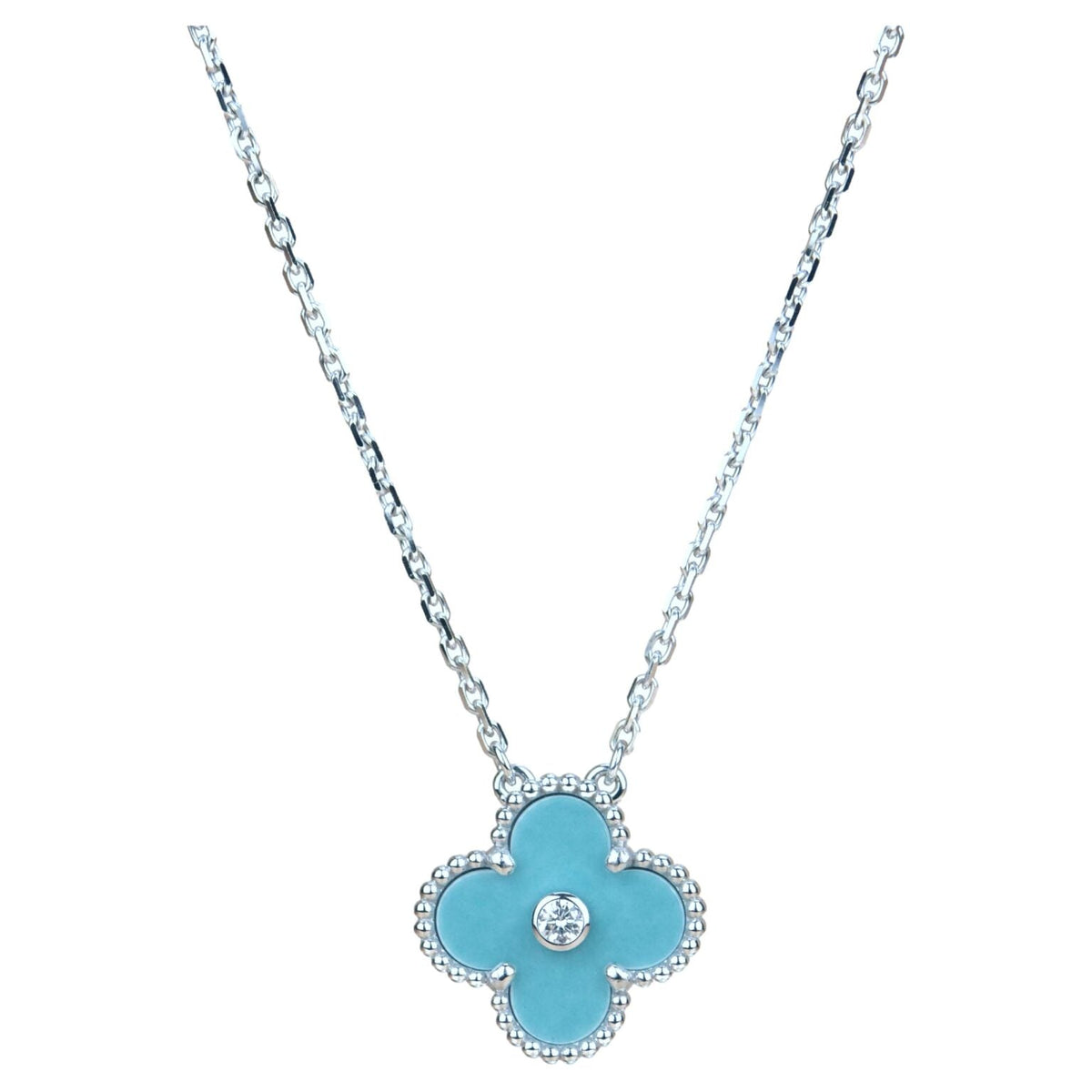 ¡®Aura Jewels¡¯CLOVER 15MM DIAMOND SVRES PORCELAIN  NECKLACE SILVER