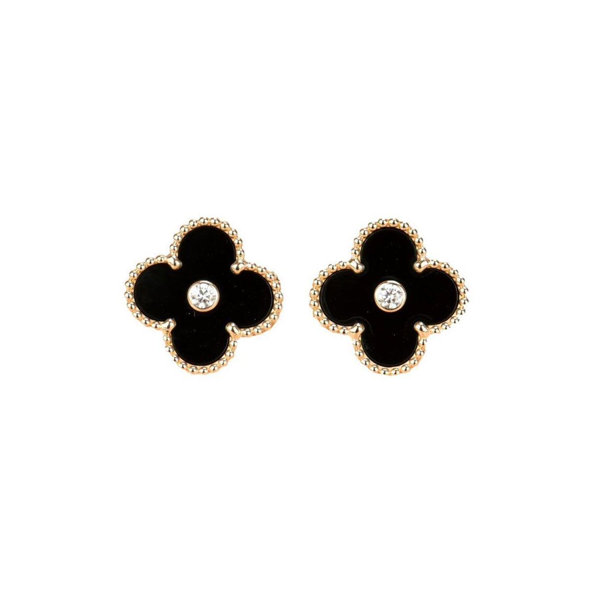 ¡®Aura Jewels¡¯CLOVER MEDIUM 1 MOTIFS ONYX DIAMOND EARRINGS