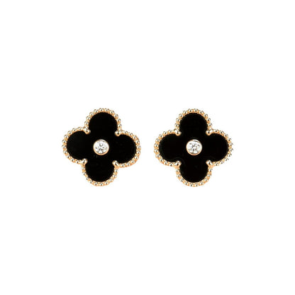 ¡®Aura Jewels¡¯CLOVER MEDIUM 1 MOTIFS ONYX DIAMOND EARRINGS