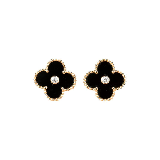 ¡®Aura Jewels¡¯CLOVER MEDIUM 1 MOTIFS ONYX DIAMOND EARRINGS