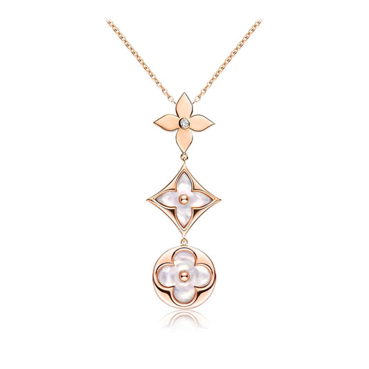 ¡®Aura Jewels¡¯COLOR BLOSSOM LARIAT NECKLACE PINK GOLD WHITE MOTHER PEARL AND DIAMOND