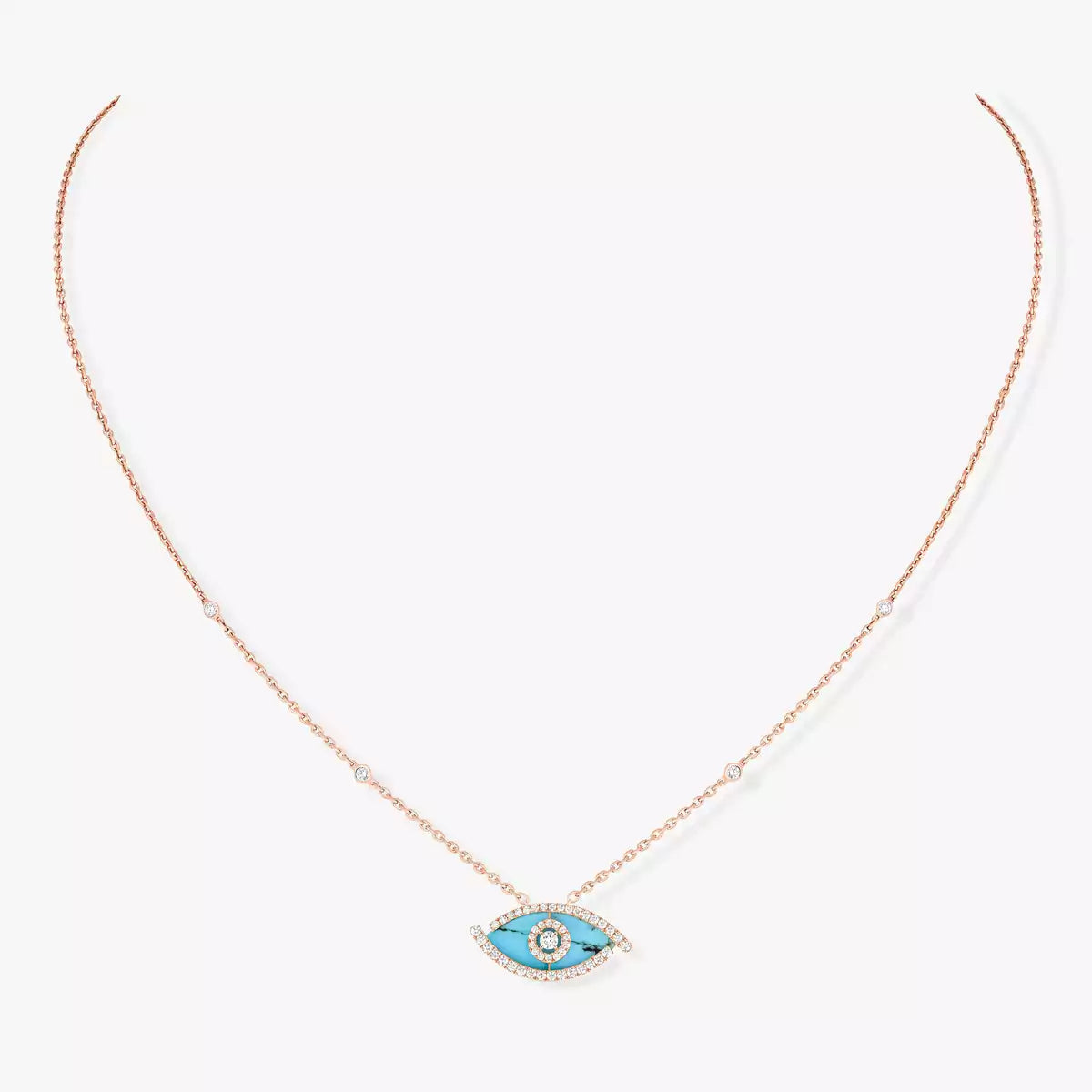 [Aura Jewels]Lucky Eye Diamond Necklace in Rose Gold and Turquoise
