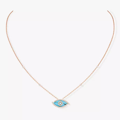 [Aura Jewels]Lucky Eye Diamond Necklace in Rose Gold and Turquoise