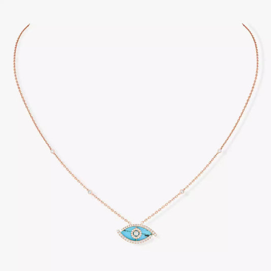 [Aura Jewels]Lucky Eye Diamond Necklace in Rose Gold and Turquoise