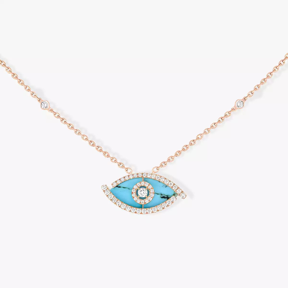 [Aura Jewels]Lucky Eye Diamond Necklace in Rose Gold and Turquoise