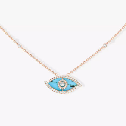 [Aura Jewels]Lucky Eye Diamond Necklace in Rose Gold and Turquoise