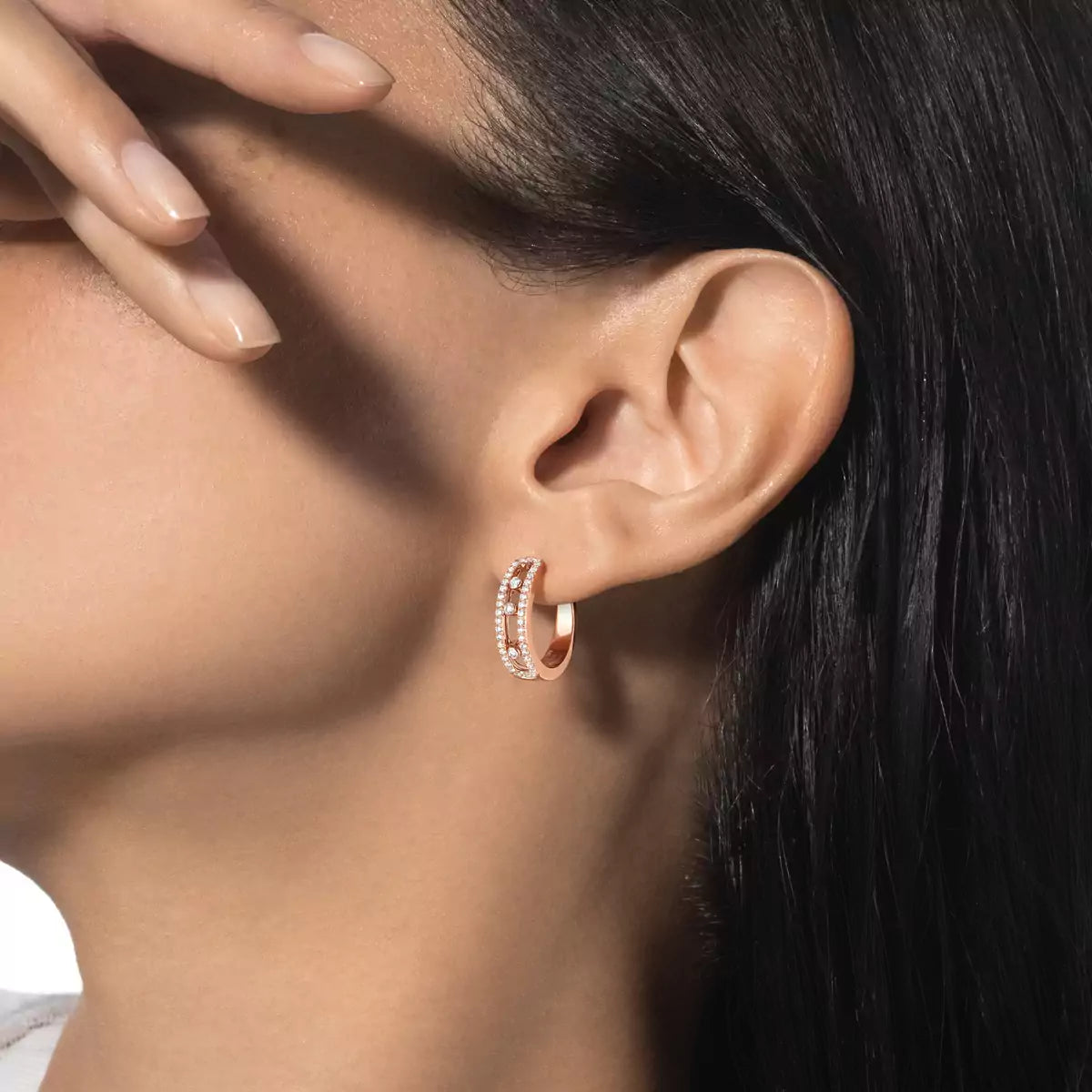 [Aura Jewels]Diamond Pave_ Hoop Earrings Move