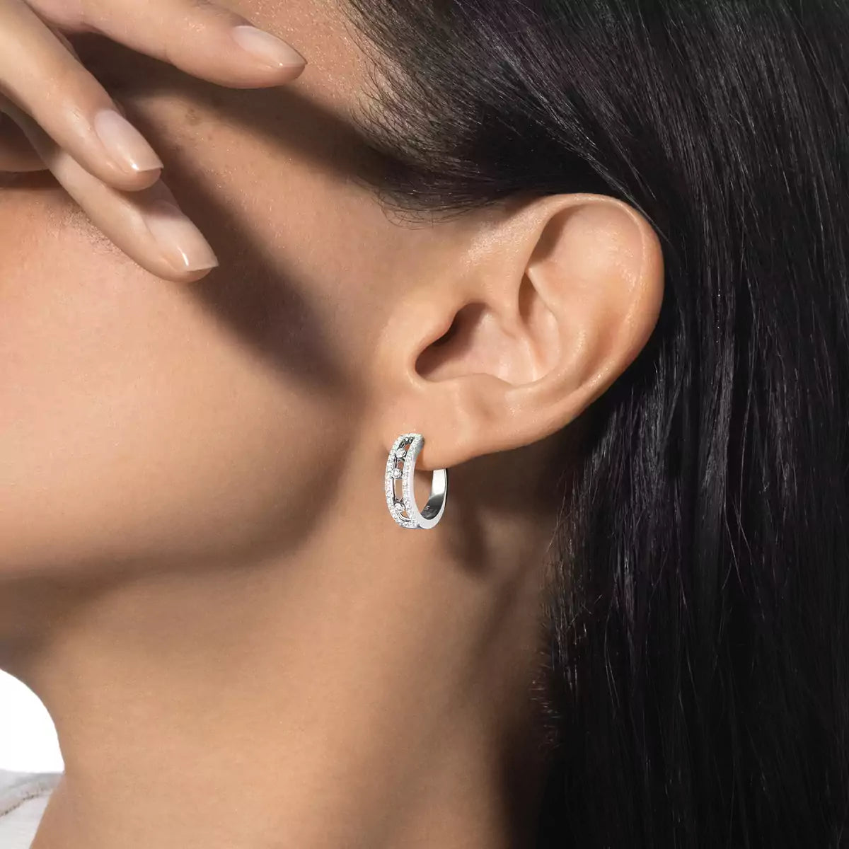 [Aura Jewels]Diamond Pave_ Hoop Earrings Move
