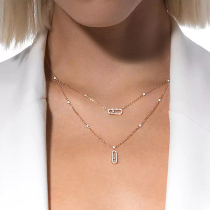 [Aura Jewels]2 Rows Rose Gold Diamond Pave_ Necklace Move Uno