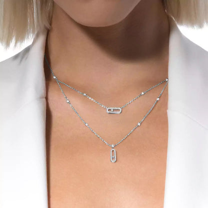 [Aura Jewels]2 Rows Rose Gold Diamond Pave_ Necklace Move Uno