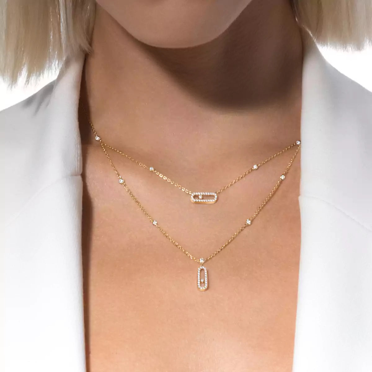 [Aura Jewels]2 Rows Rose Gold Diamond Pave_ Necklace Move Uno
