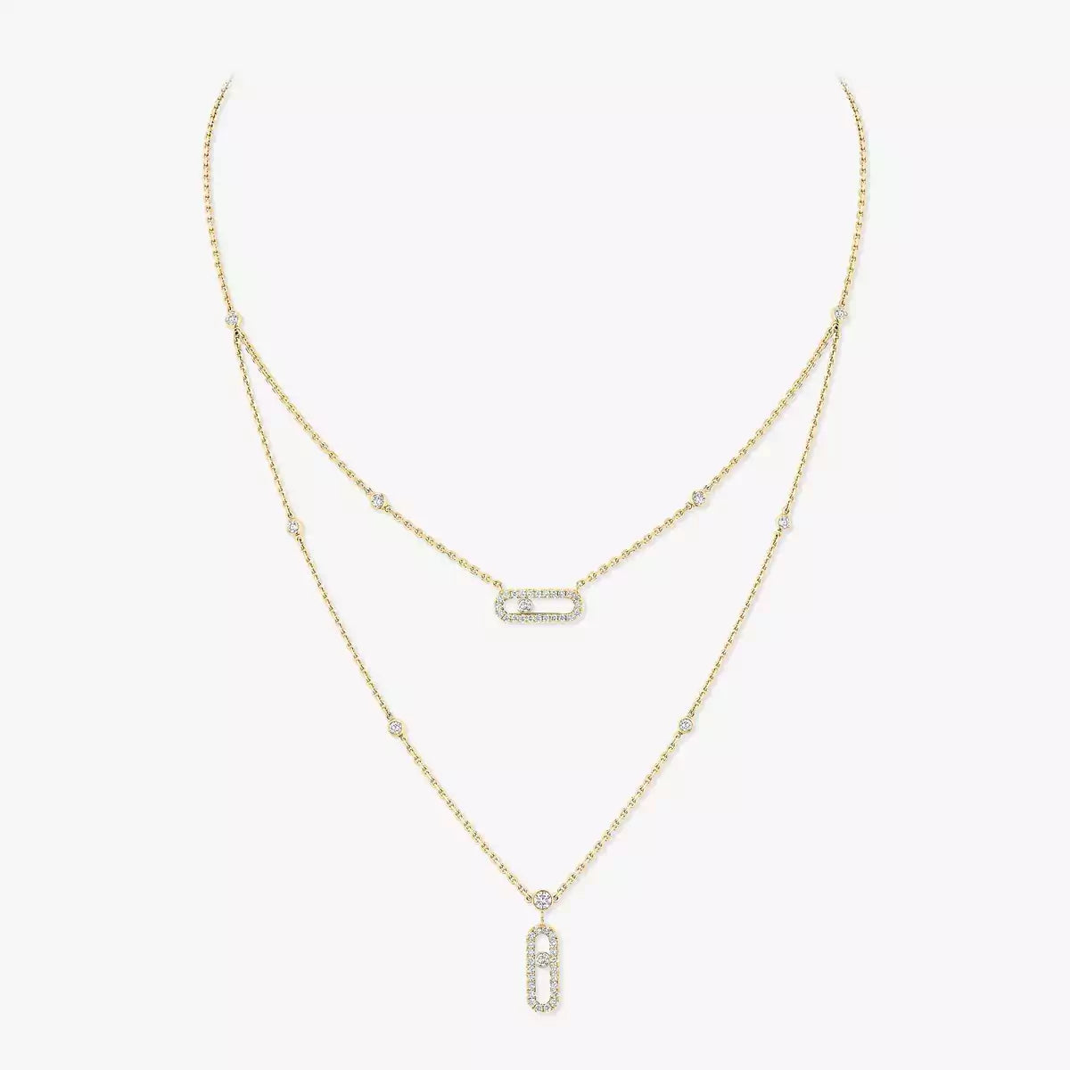 [Aura Jewels]2 Rows Rose Gold Diamond Pave_ Necklace Move Uno