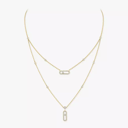 [Aura Jewels]2 Rows Rose Gold Diamond Pave_ Necklace Move Uno