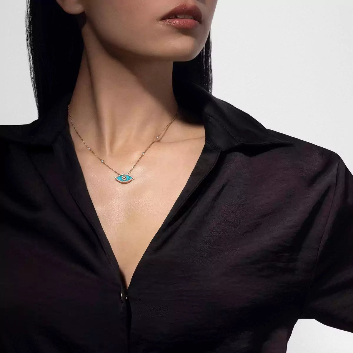 [Aura Jewels]Lucky Eye Diamond Necklace in Rose Gold and Turquoise