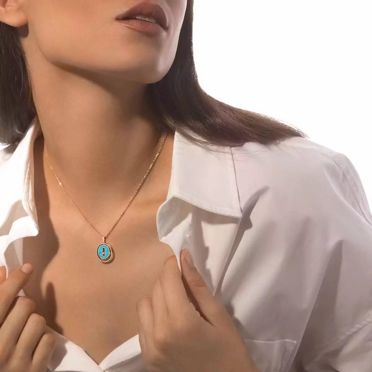 [Aura Jewels]Lucky Move Diamond Necklace in Rose Gold and White Mother-of-Pearl
