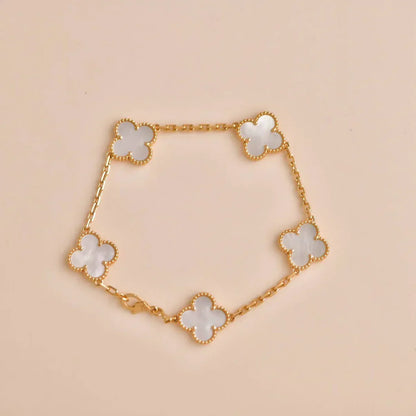 [Aura Jewels]New CLOVER WHITE PEARL MOP 5 MOTIF BRACELET COLLECTION