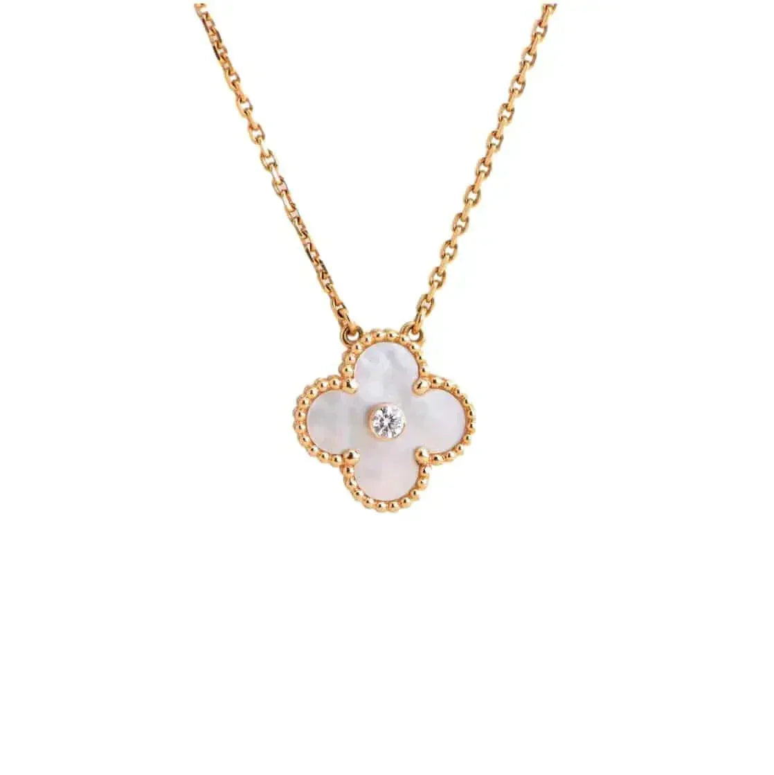 ¡®Aura Jewels¡¯CLOVER 15MM DIAMOND WHITE FRITILLARIA NECKLACE