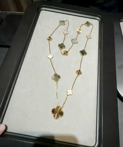 [Aura Jewels]DETACHABLE CLOVER 15(11+4) FLOWER ROSE GOLD NECKLACE SET