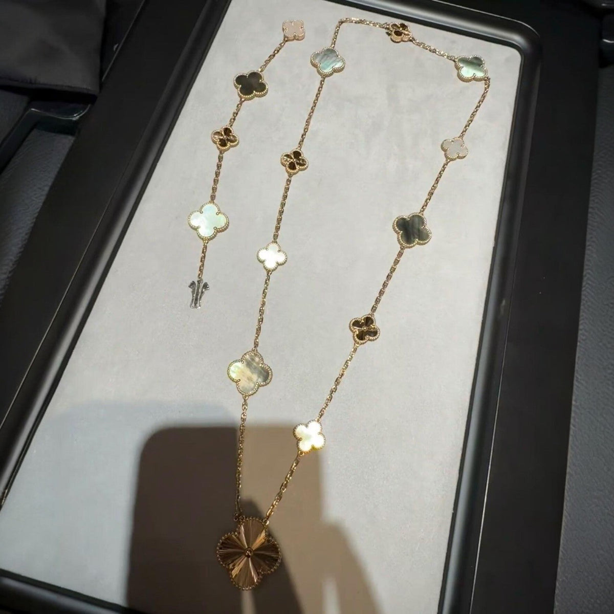 [Aura Jewels]DETACHABLE CLOVER 15(11+4) FLOWER ROSE GOLD NECKLACE SET