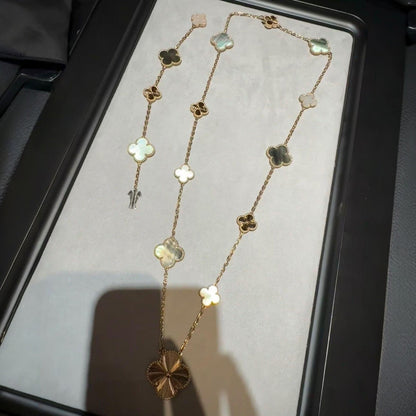 [Aura Jewels]DETACHABLE CLOVER 15(11+4) FLOWER ROSE GOLD NECKLACE SET