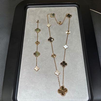 [Aura Jewels]DETACHABLE CLOVER 15(11+4) FLOWER ROSE GOLD NECKLACE SET
