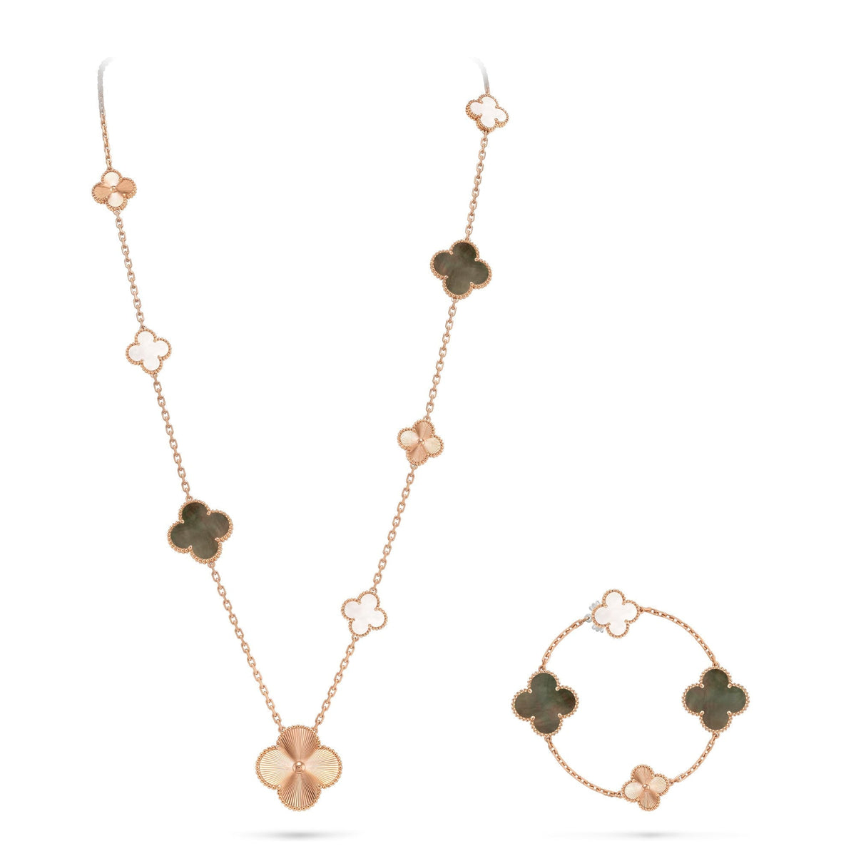 [Aura Jewels]DETACHABLE CLOVER 15(11+4) FLOWER ROSE GOLD NECKLACE SET