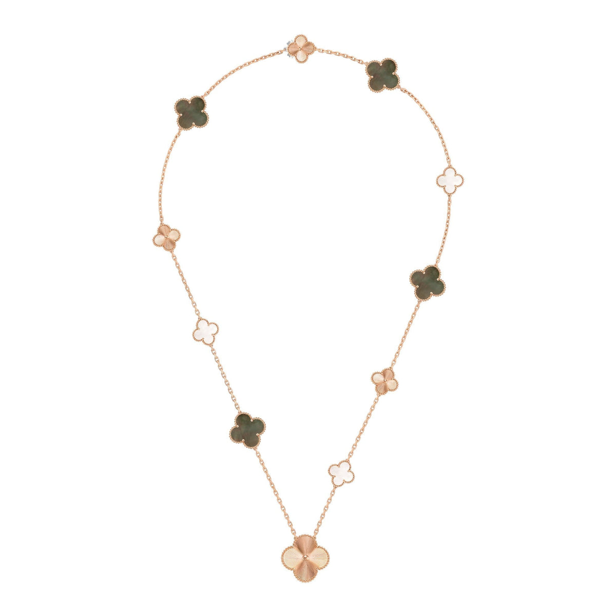 [Aura Jewels]DETACHABLE CLOVER 15(11+4) FLOWER ROSE GOLD NECKLACE SET